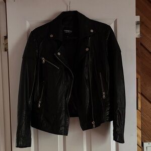 Barneys New York Black Leather Biker Jacket